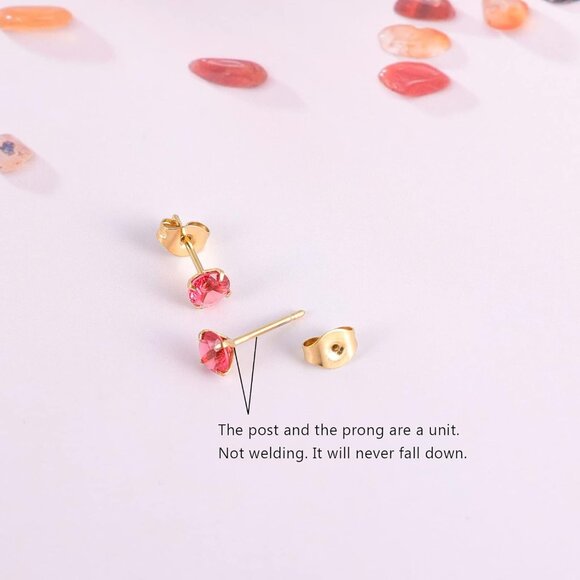 Set of 12 Gold Plated Surgical Steel Star Heart Square Stud Earrings Featuring C - Picture 3 of 6